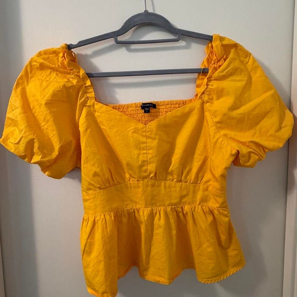 Skies-are-blue Women's Bright Yellow Coquette Festival Cotton Blouse L